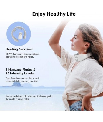 Neck Massager Intelligent Portable Cordless Neck Massager with Heat Pulse, 6 Modes 15 Levels Deep Tissue Trigger Point Massage