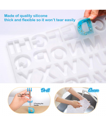 134Pcs Silicone Alphabet Resin Molds Kit Backward Letter Number Silicone Mold Epoxy Resin Casting Molds Keychain Making Set