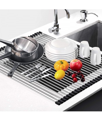 Senjwarm Over Sink Roll Up Large Dish Drainers Rack, Multipurpose Foldable Kitchen Sink Rack Mat Stainless Steel