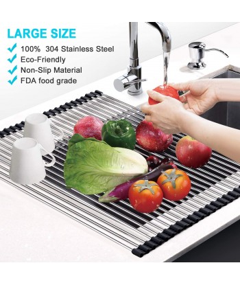 Senjwarm Over Sink Roll Up Large Dish Drainers Rack, Multipurpose Foldable Kitchen Sink Rack Mat Stainless Steel