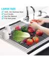 Senjwarm Over Sink Roll Up Large Dish Drainers Rack, Multipurpose Foldable Kitchen Sink Rack Mat Stainless Steel