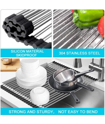 Senjwarm Over Sink Roll Up Large Dish Drainers Rack, Multipurpose Foldable Kitchen Sink Rack Mat Stainless Steel