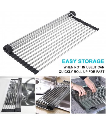 Senjwarm Over Sink Roll Up Large Dish Drainers Rack, Multipurpose Foldable Kitchen Sink Rack Mat Stainless Steel