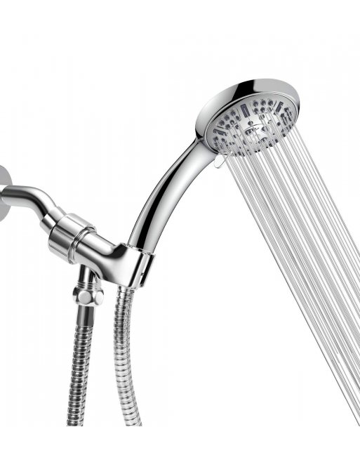 SENJWARM High Pressure Handheld Shower Head, 9 Spray Setting Hand Held Showerhead with 60 Inch Hose (Silver)
