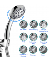 SENJWARM High Pressure Handheld Shower Head, 9 Spray Setting Hand Held Showerhead with 60 Inch Hose (Silver)