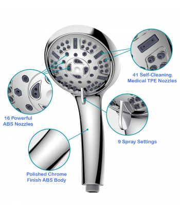 SENJWARM High Pressure Handheld Shower Head, 9 Spray Setting Hand Held Showerhead with 60 Inch Hose (Silver)