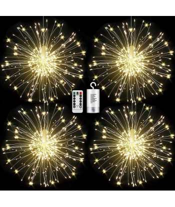 SENJWARM 4 Pack Firework Lights Led Copper Wire Starburst String Lights 8 Modes Battery Operated Fairy Lights with Remote