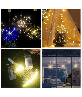 SENJWARM 4 Pack Firework Lights Led Copper Wire Starburst String Lights 8 Modes Battery Operated Fairy Lights with Remote