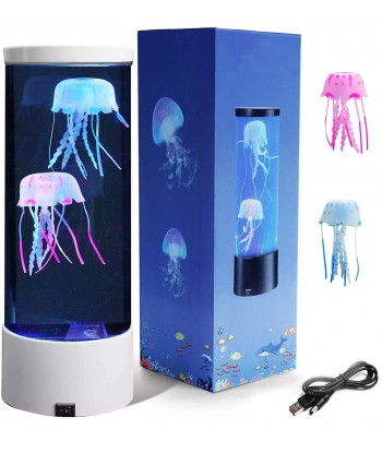 SENJWARM Electric Jellyfish Tank Table Lamp with 2 Silicone Jelly Fish, LED Lava Lamps with Color Changing Mood Lights