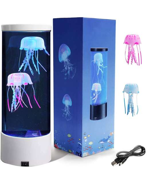 SENJWARM Electric Jellyfish Tank Table Lamp with 2 Silicone Jelly Fish, LED Lava Lamps with Color Changing Mood Lights