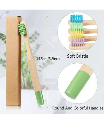 SENJWARM 10 Pieces Kids Bamboo Toothbrush Natural Soft Bristle Toothbrush Wooden BPA-Free Color Travel(Kids)