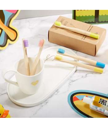 SENJWARM 10 Pieces Kids Bamboo Toothbrush Natural Soft Bristle Toothbrush Wooden BPA-Free Color Travel(Kids)