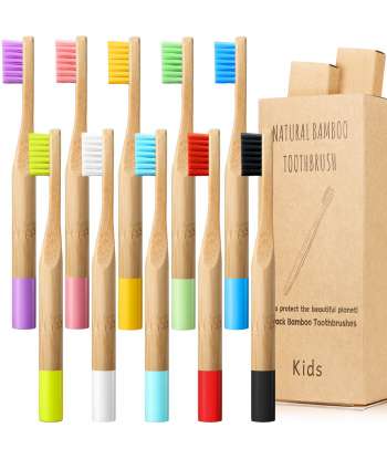 SENJWARM 10 Pieces Kids Bamboo Toothbrush Natural Soft Bristle Toothbrush Wooden BPA-Free Color Travel(Kids)