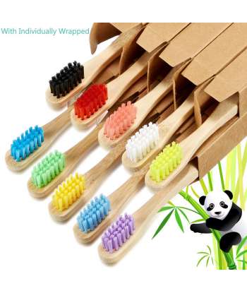 SENJWARM 10 Pieces Kids Bamboo Toothbrush Natural Soft Bristle Toothbrush Wooden BPA-Free Color Travel(Kids)