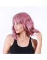 SENJWARM Pastel Wavy Wig With Air Bangs Women's Short Bob Purple Pink Wig Curly Wavy Shoulder Length Cosplay Wig