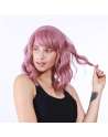 SENJWARM Pastel Wavy Wig With Air Bangs Women's Short Bob Purple Pink Wig Curly Wavy Shoulder Length Cosplay Wig