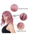 SENJWARM Pastel Wavy Wig With Air Bangs Women's Short Bob Purple Pink Wig Curly Wavy Shoulder Length Cosplay Wig