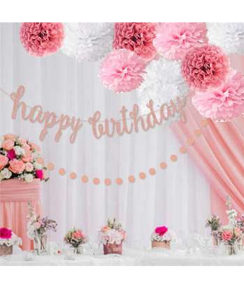 SENJWARM Pink Rose Gold Birthday Party Decorations Set, Rose Gold Glittery Happy Birthday banner