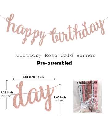 SENJWARM Pink Rose Gold Birthday Party Decorations Set, Rose Gold Glittery Happy Birthday banner