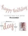 SENJWARM Pink Rose Gold Birthday Party Decorations Set, Rose Gold Glittery Happy Birthday banner