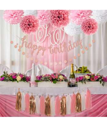 SENJWARM Pink Rose Gold Birthday Party Decorations Set, Rose Gold Glittery Happy Birthday banner