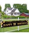 SENJWARM Large Happy 18th Birthday Decoration Banner, Black and Gold Happy 18th Birthday Banner Sign