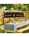 SENJWARM Large Happy 18th Birthday Decoration Banner, Black and Gold Happy 18th Birthday Banner Sign