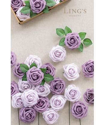 SENJWARM Artificial Flowers African Violet Purple Roses 25pcs Real Looking Fake Roses