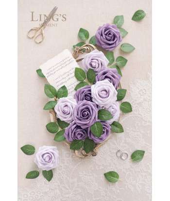 SENJWARM Artificial Flowers African Violet Purple Roses 25pcs Real Looking Fake Roses