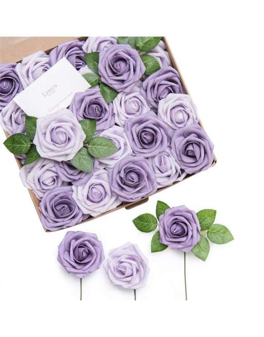 SENJWARM Artificial Flowers African Violet Purple Roses 25pcs Real Looking Fake Roses