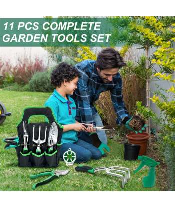 SENJWARM 11 Pieces Garden Tools Set- Outdoor Aluminum Heavy Duty Gardening Tools with Garden Gloves and Organizer Tote Bag,