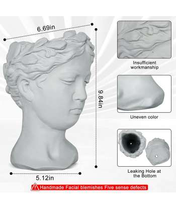 Face Planter Pot Head Planter Pot Female Statue Head Planter, 10.5" Cement Woman Face Pot for Indoor Outdoor, Flower Vase