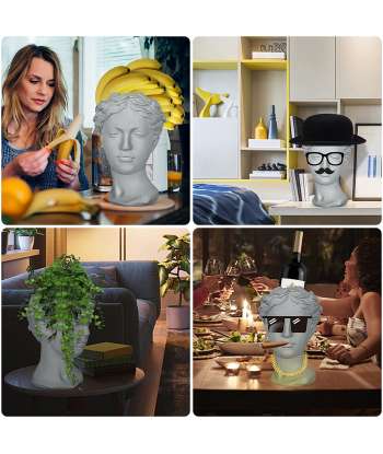 Face Planter Pot Head Planter Pot Female Statue Head Planter, 10.5" Cement Woman Face Pot for Indoor Outdoor, Flower Vase