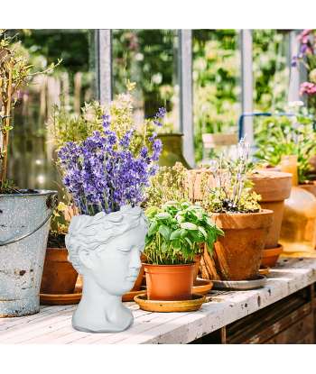 Face Planter Pot Head Planter Pot Female Statue Head Planter, 10.5" Cement Woman Face Pot for Indoor Outdoor, Flower Vase