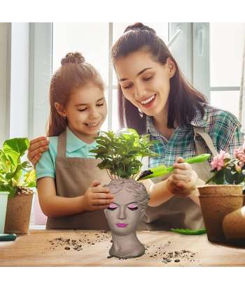 Face Planter Pot Head Planter Pot Female Statue Head Planter, 10.5" Cement Woman Face Pot for Indoor Outdoor, Flower Vase