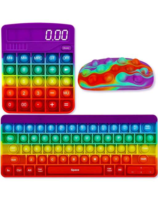 Squeeze Toy Push Pop Bubble Keyboard Mouse Calculator Set Lettered Fijet Toy Push Pop Bubble Stress Relief Infinite Bubble Wrap