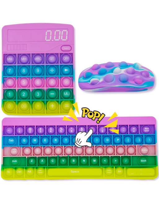 SENJWARM Push Pop Bubble Squeeze Toy Keyboard Mouse and Calculator Set of 3