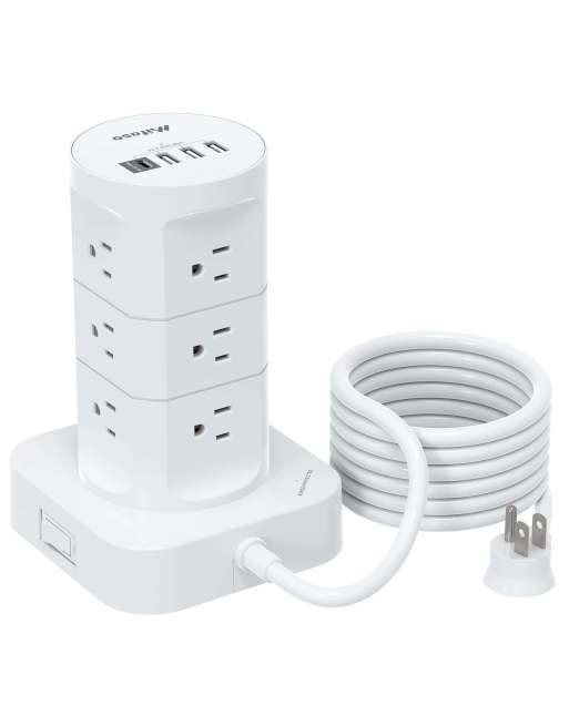 Surge Protector Power Strip Tower - 12 Widely Outlets with 4 USB Ports (1 USB C)