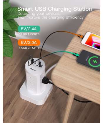 Surge Protector Power Strip Tower - 12 Widely Outlets with 4 USB Ports (1 USB C)
