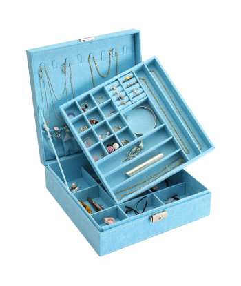 DerBlue Jewelry Case Jewelry Box for Women Two-Layer Lint Jewelry