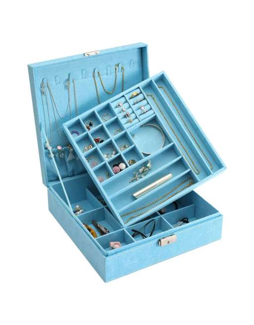 DerBlue Jewelry Case Jewelry Box for Women Two-Layer Lint Jewelry
