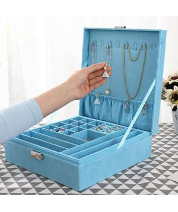 DerBlue Jewelry Case Jewelry Box for Women Two-Layer Lint Jewelry