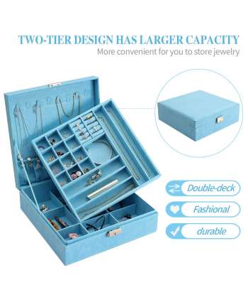 DerBlue Jewelry Case Jewelry Box for Women Two-Layer Lint Jewelry