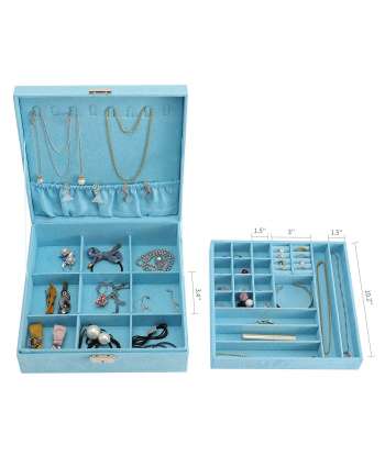 DerBlue Jewelry Case Jewelry Box for Women Two-Layer Lint Jewelry