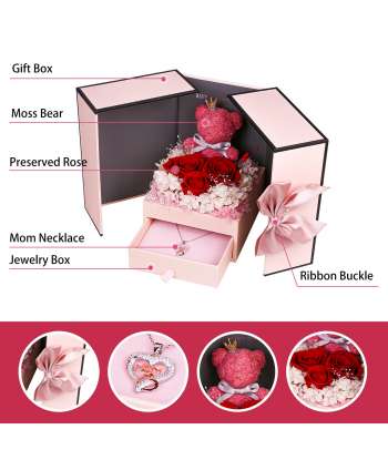 SENJWARM Preserved Rose Gifts Set Includes 925 Sterling Silver Necklace with Heart and Mom Jewelry Design