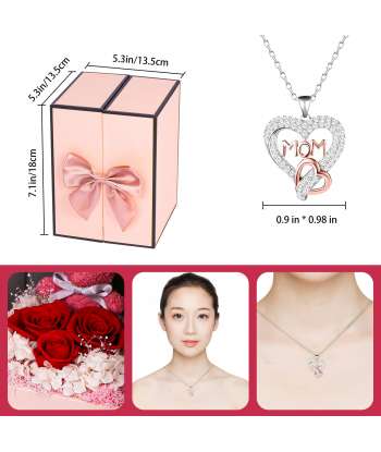SENJWARM Preserved Rose Gifts Set Includes 925 Sterling Silver Necklace with Heart and Mom Jewelry Design