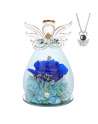 SENJWARM 5.2×3.3inch Mother's Day Glass Angel Gifts with I Love You Necklace in 100 Languages Dark Blue Preserved Flowers