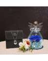 SENJWARM 5.2×3.3inch Mother's Day Glass Angel Gifts with I Love You Necklace in 100 Languages Dark Blue Preserved Flowers