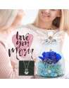 SENJWARM 5.2×3.3inch Mother's Day Glass Angel Gifts with I Love You Necklace in 100 Languages Dark Blue Preserved Flowers