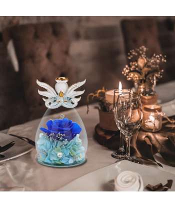 SENJWARM 5.2×3.3inch Mother's Day Glass Angel Gifts with I Love You Necklace in 100 Languages Dark Blue Preserved Flowers